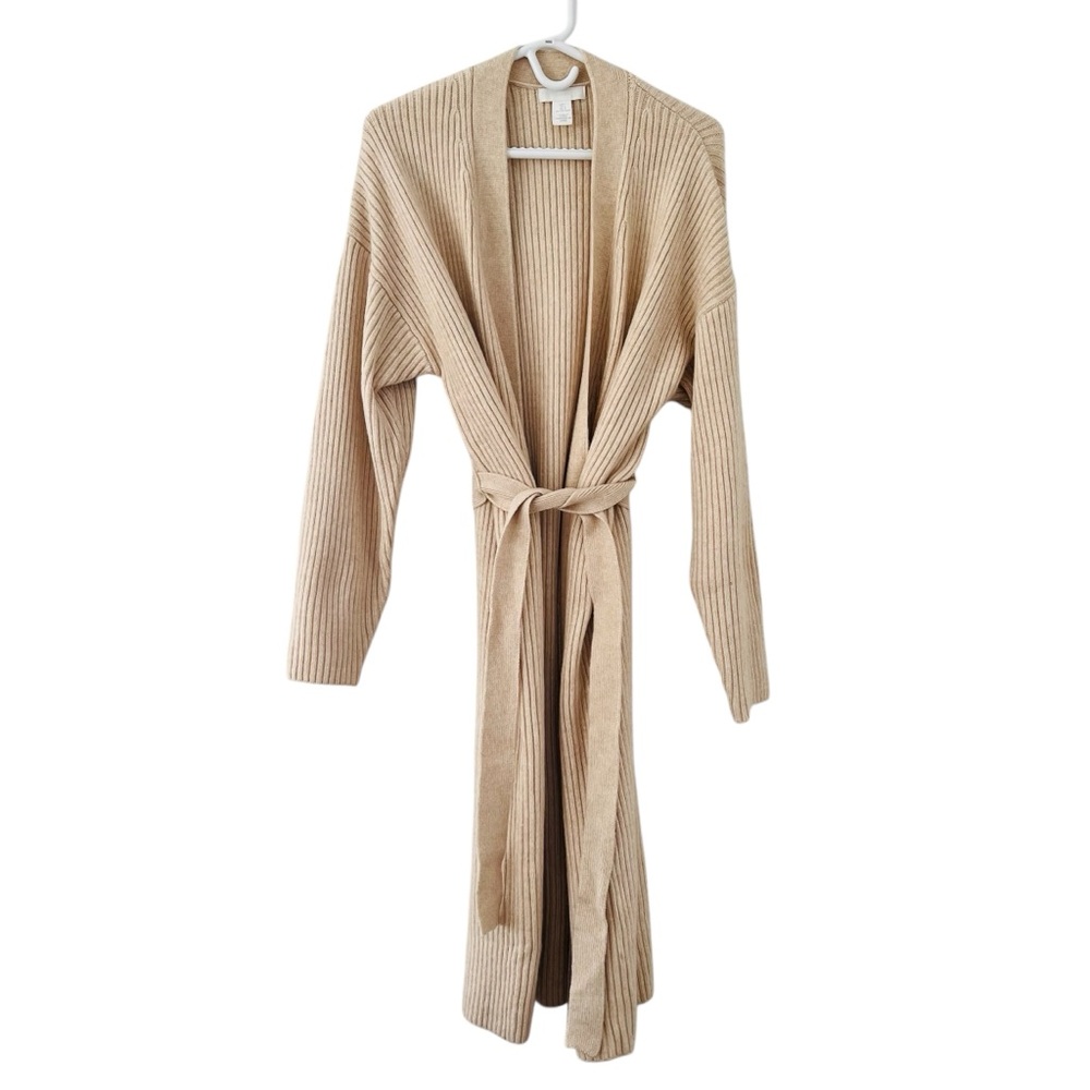 H&M Beige Ribbed Knit Long Cardigan